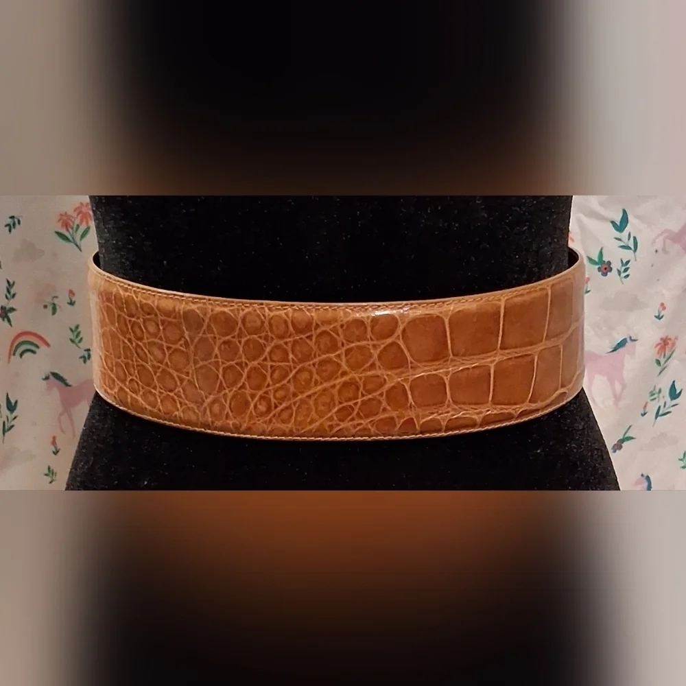EUC Vintage Tan American Alligator Italian Made Wide Casual Everyday Belt 32in